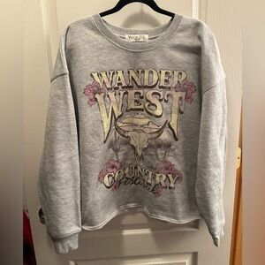 Wound Up Gray Wander West Graphic Sweater